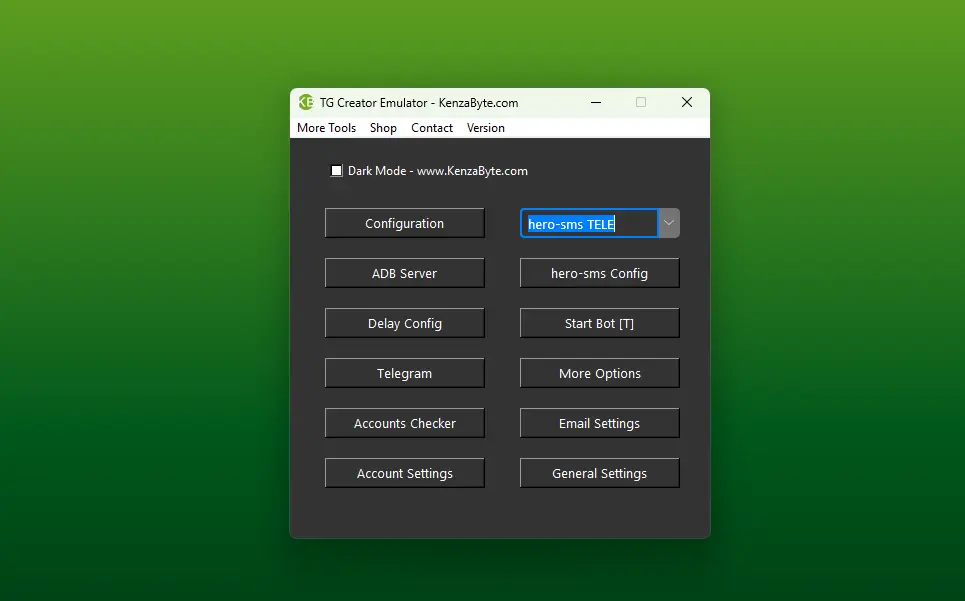 Telegram bulk Account Creator desktop app main dashboard panel options layout